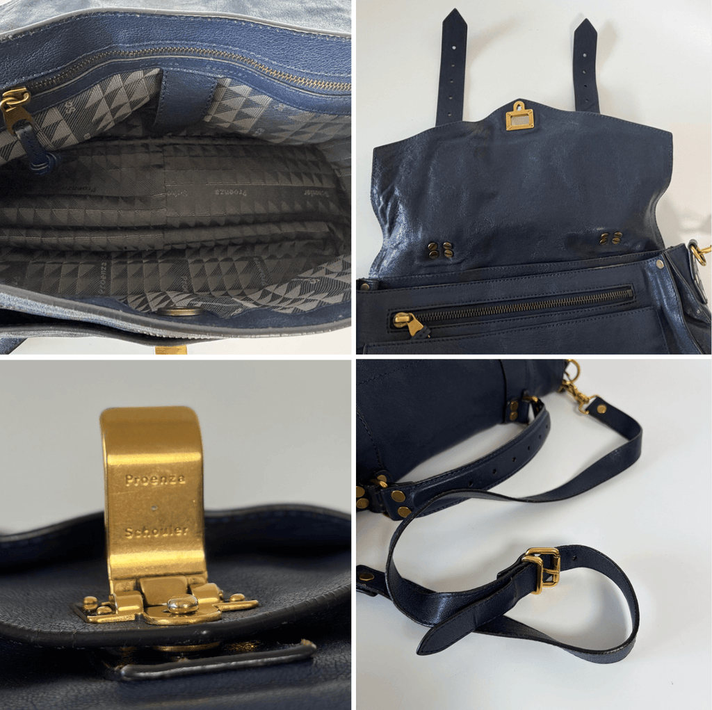 Authentic Proenza Schouler PS1 Medium Navy Leather 2Way Satchel Bag