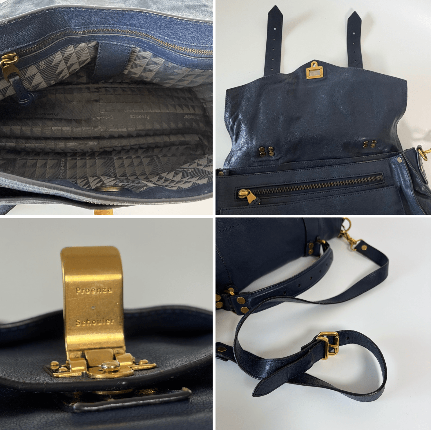 Authentic Proenza Schouler PS1 Medium Navy Leather 2Way Satchel Bag