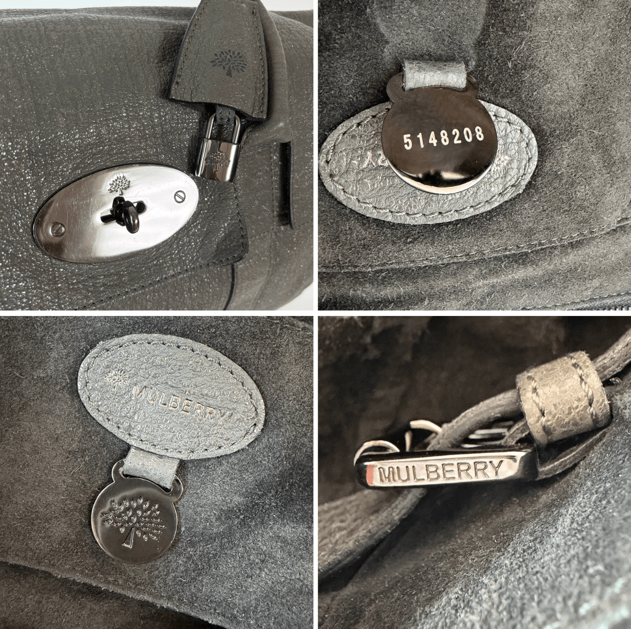 Authentic Mulberry Bayswater Sparkle Tweed Leather Satchel Bag Gray
