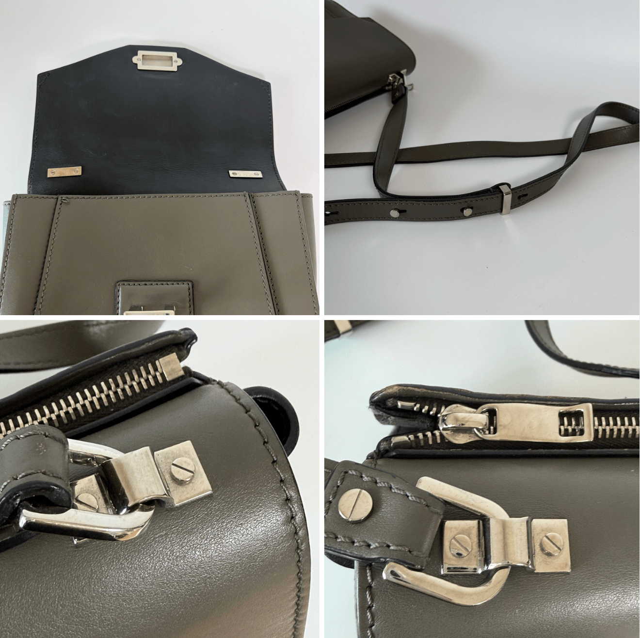 Authentic Proenza Schouler Leather Satchel Shoulder Bag Khaki