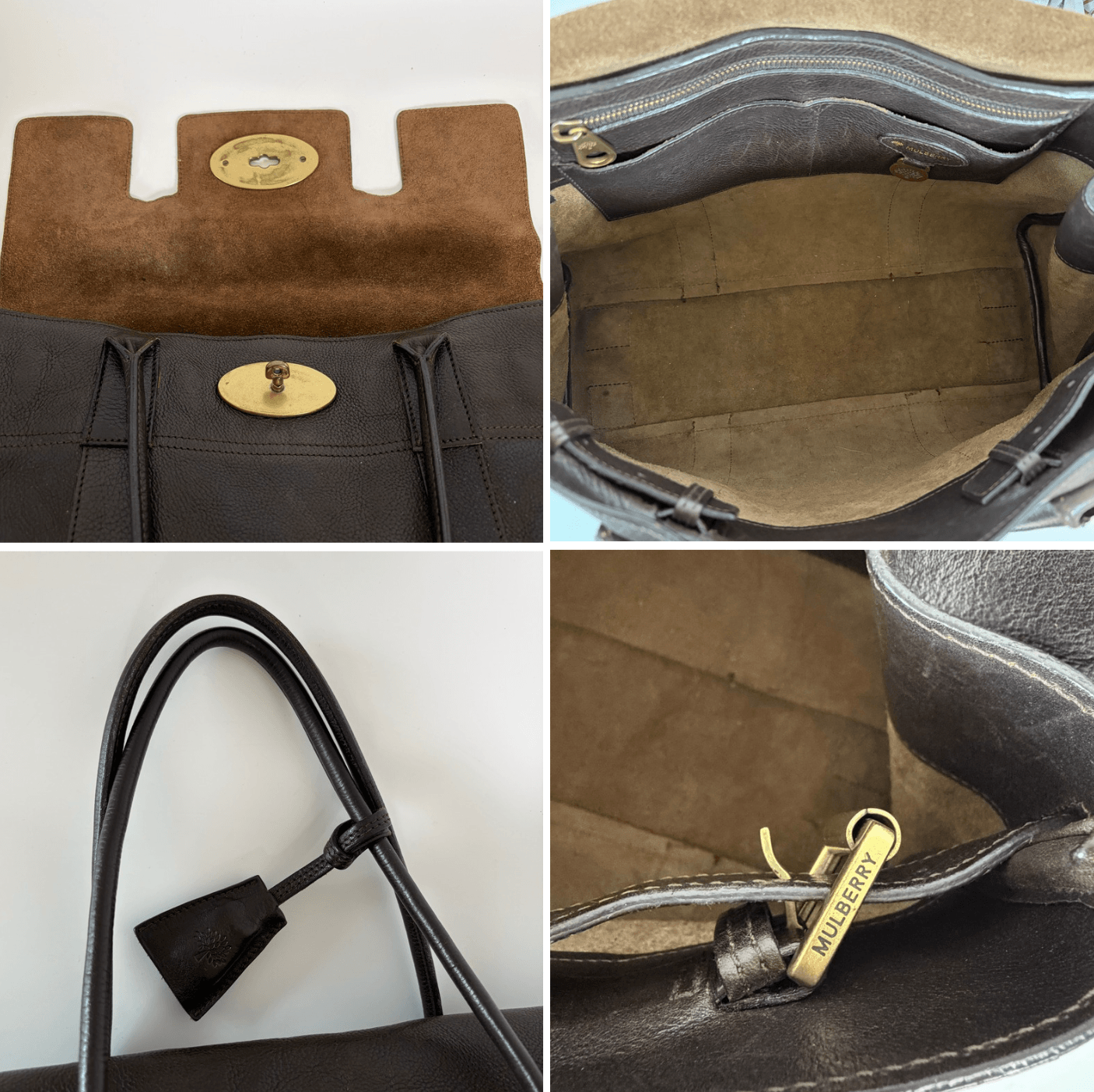 Authentic Mulberry Bayswater Satchel Bag Leather Dark Brown