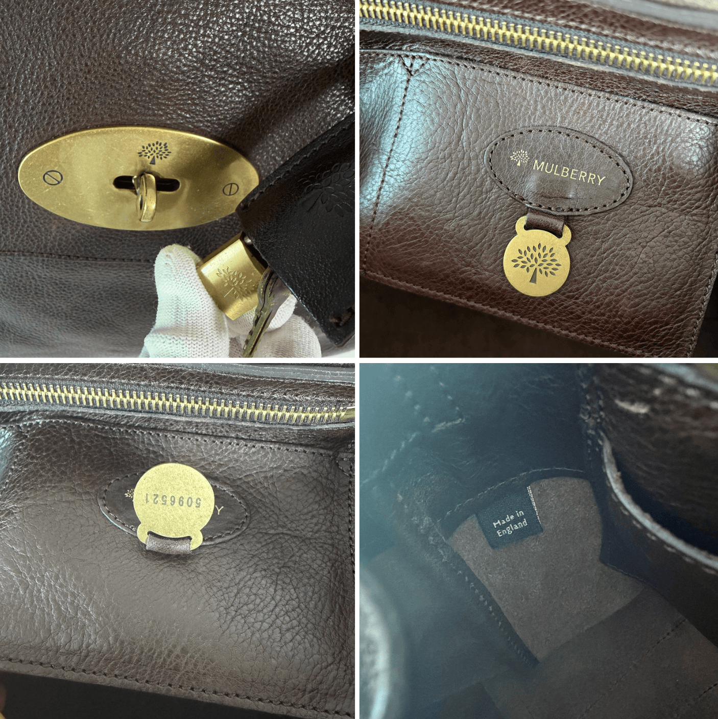 Authentic Mulberry Bayswater Satchel Bag Leather Dark Brown