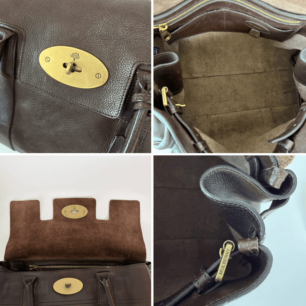 Authentic Mulberry Bayswater Satchel Bag Leather Dark Brown