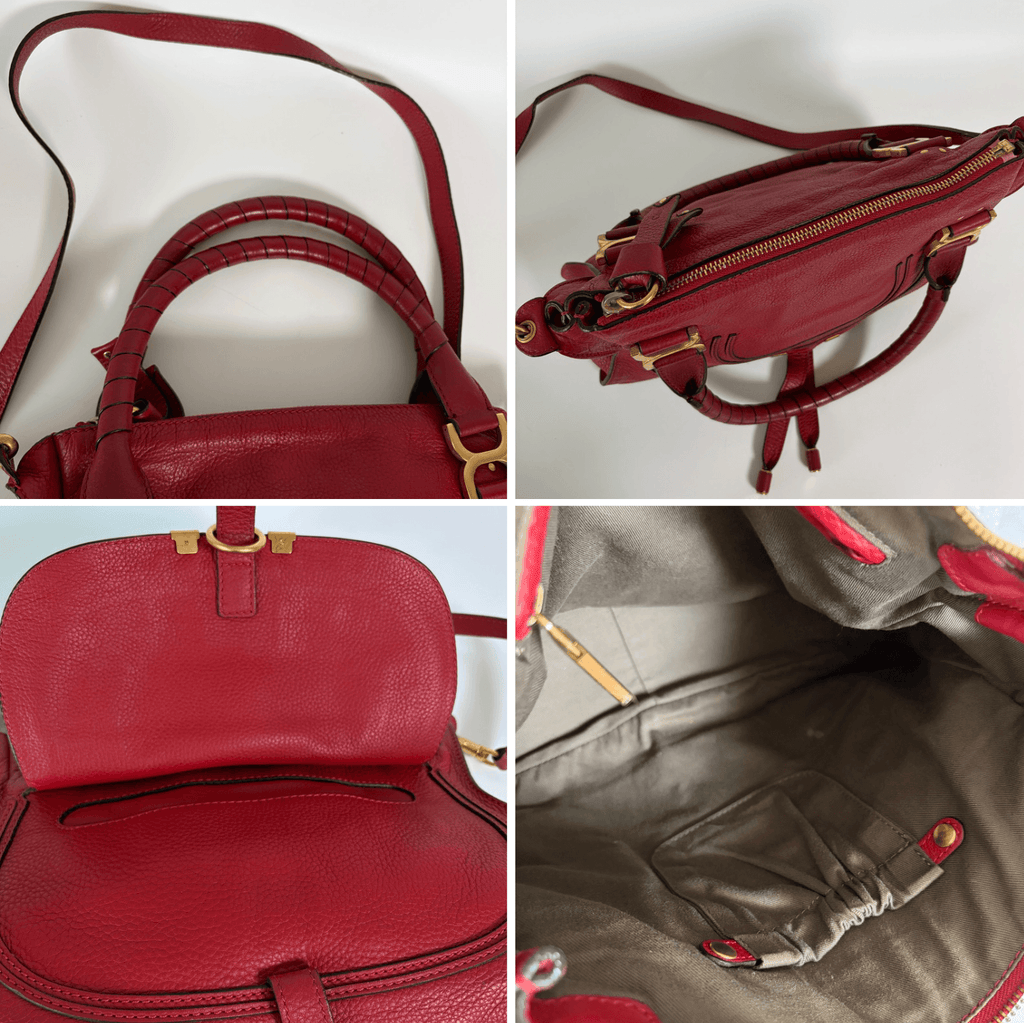 Authentic Chloé Marcie Medium Red Leather Satchel Shoulder Bag
