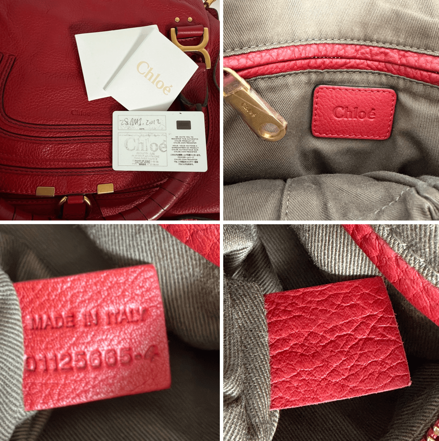Authentic Chloé Marcie Medium Red Leather Satchel Shoulder Bag
