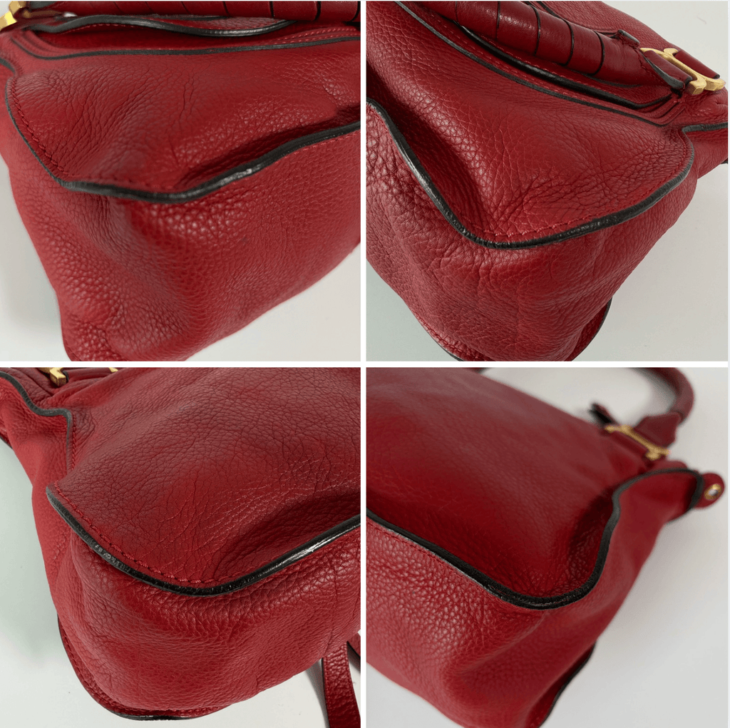 Authentic Chloé Marcie Medium Red Leather Satchel Shoulder Bag