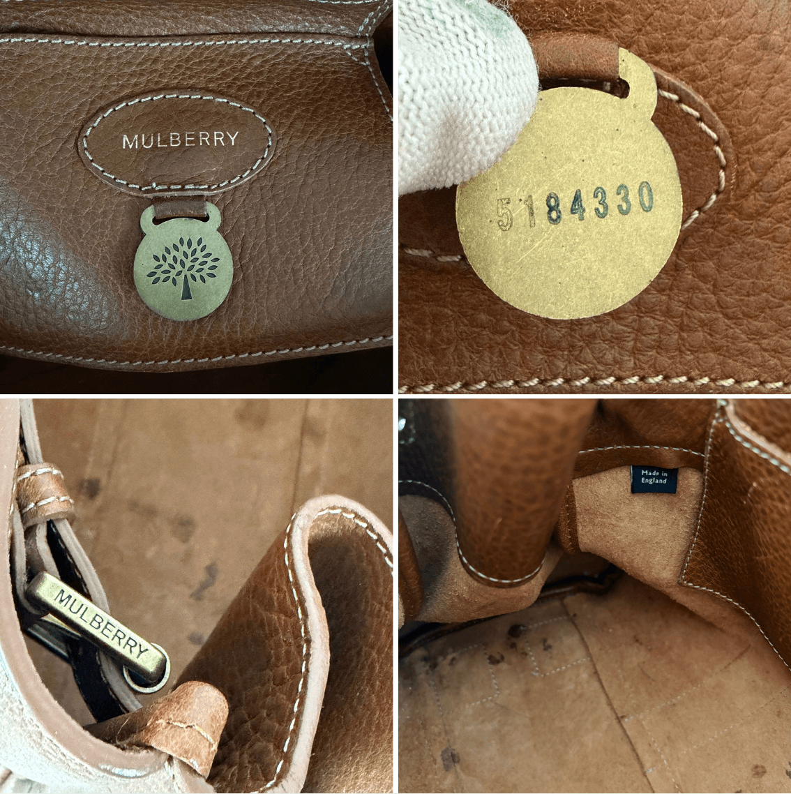 Mulberry Bayswater brown leather bag brand stamp serial number and authenticity details