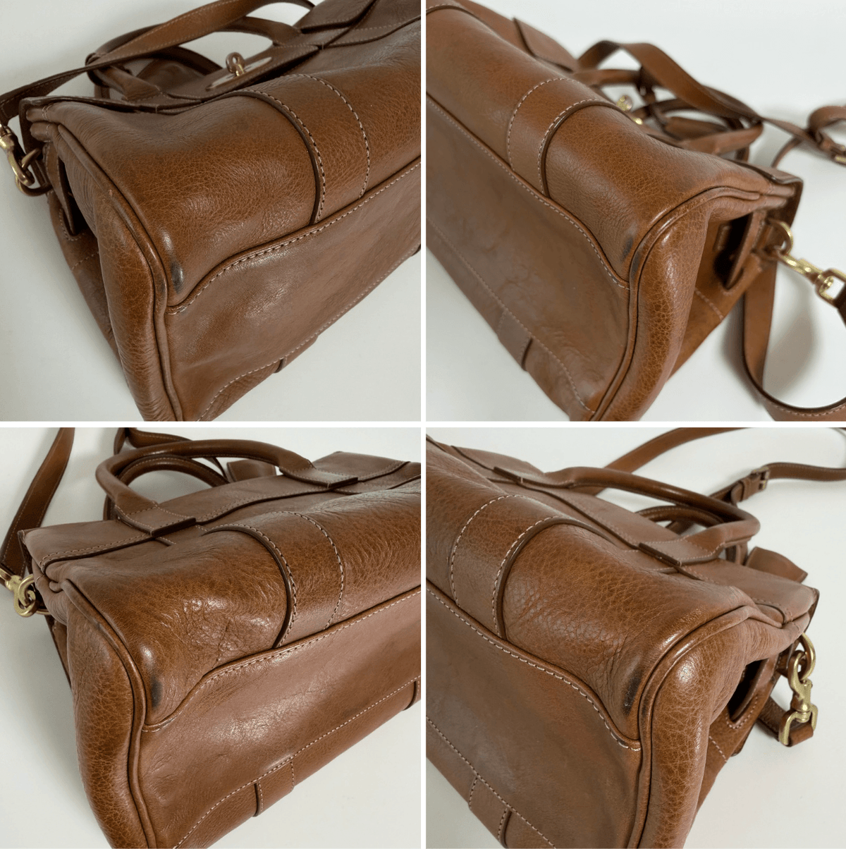 Mulberry Small Bayswater Satchel natural tan leather bag corner condition details