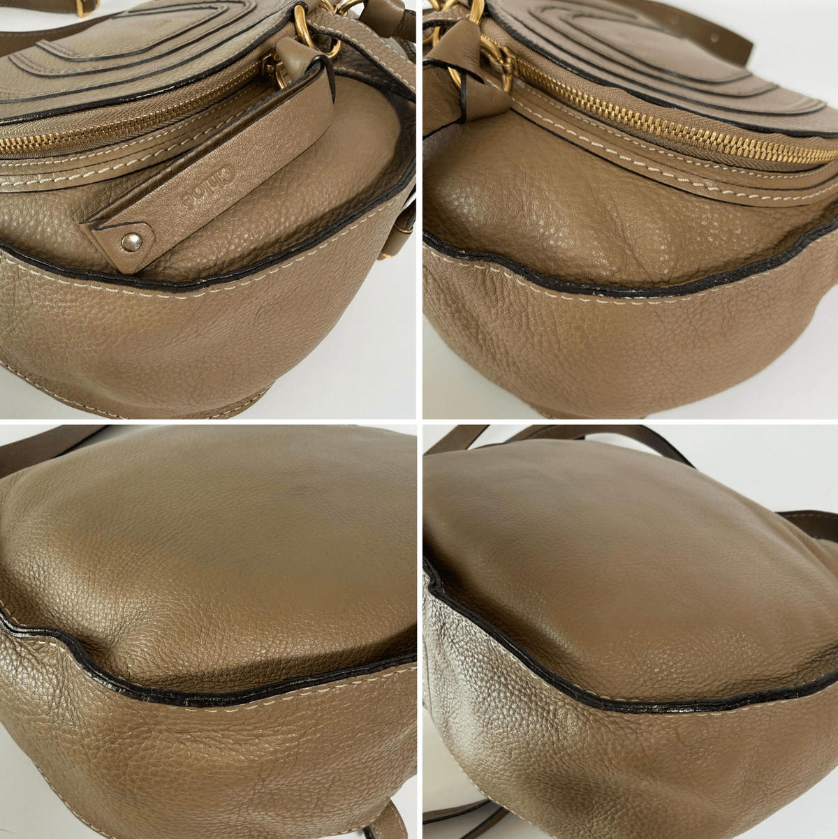 Chloé Marcie Medium Crossbody Bag Nut brown leather corner and edge condition details