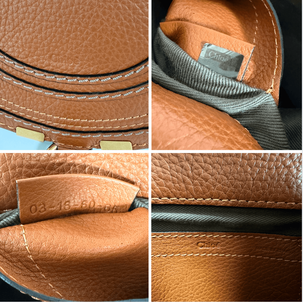 Chloé Marcie Mini Crossbody Bag brown leather shoulder strap and construction details