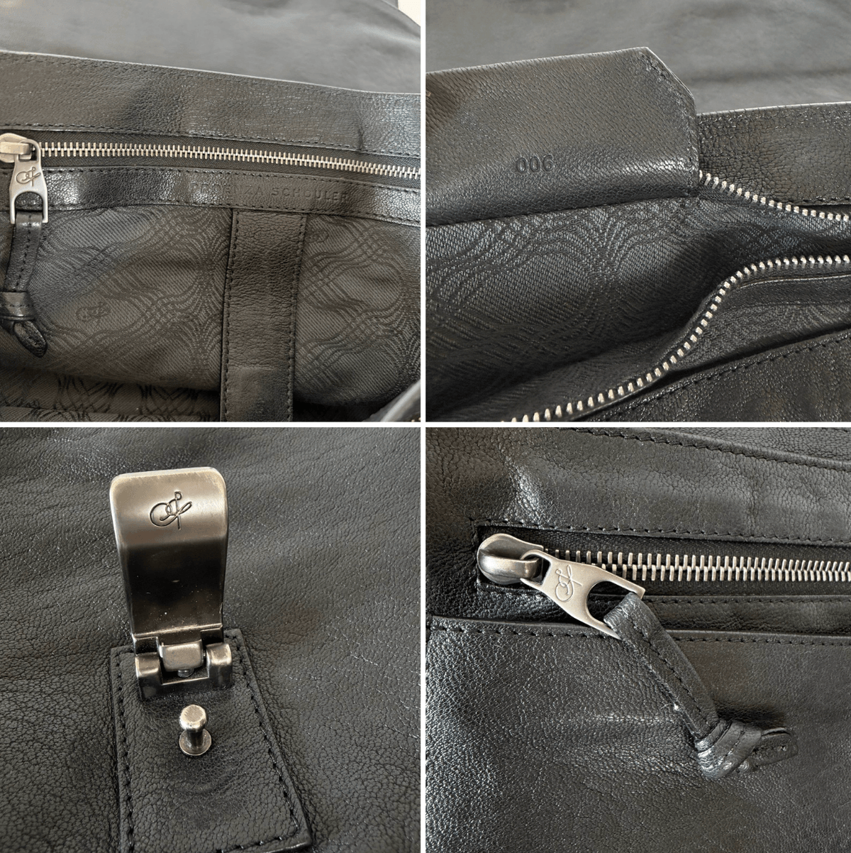 Proenza Schouler PS1 black leather satchel bag brand label and authenticity details