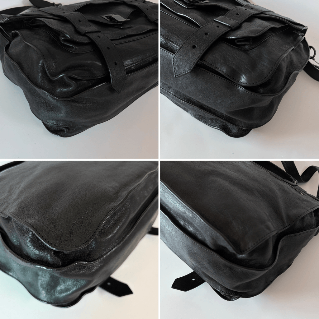 Proenza Schouler PS1 black leather satchel bag corner condition details