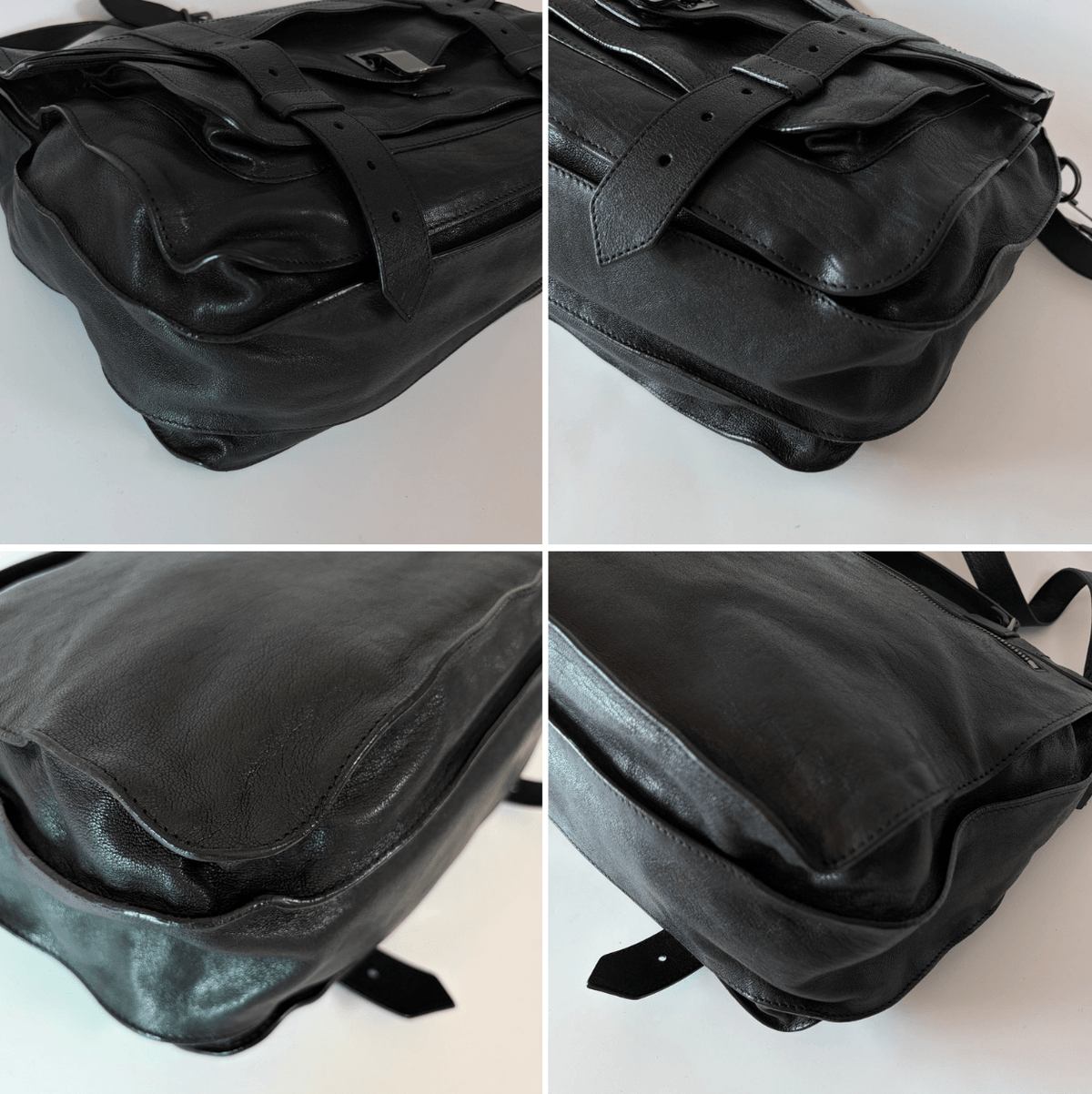 Proenza Schouler PS1 black leather satchel bag corner condition details