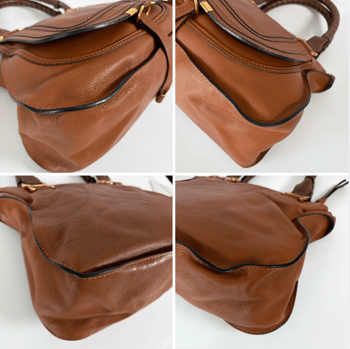 Chloé Marcie Shoulder Bag brown leather corner and edge condition details