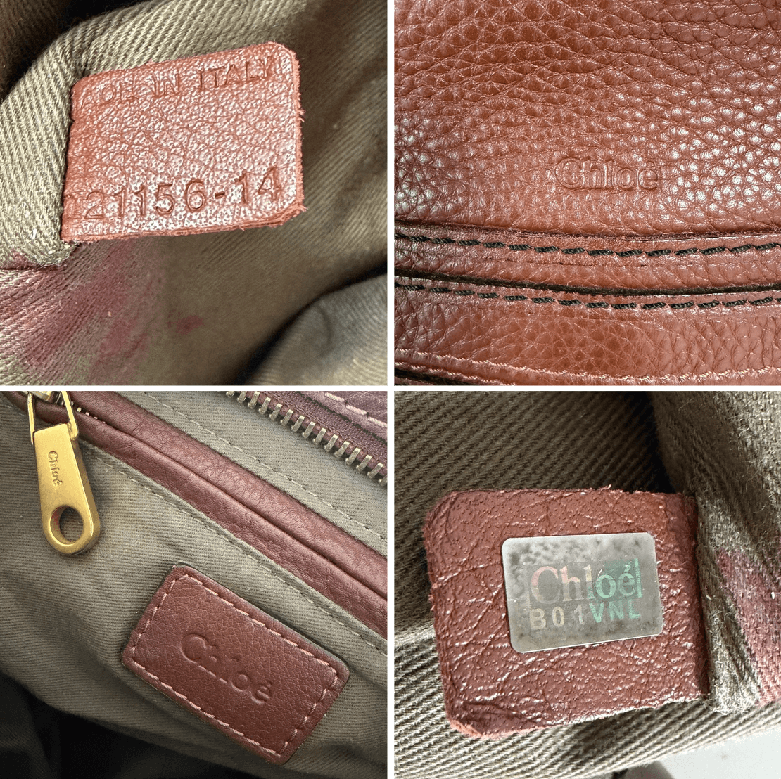Chloé Marcie Shoulder Bag brand stamp serial label and authenticity details