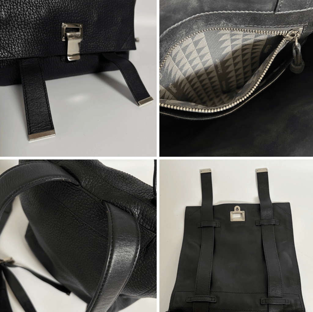 Proenza Schouler PS1 Backpack black leather adjustable shoulder straps and construction details