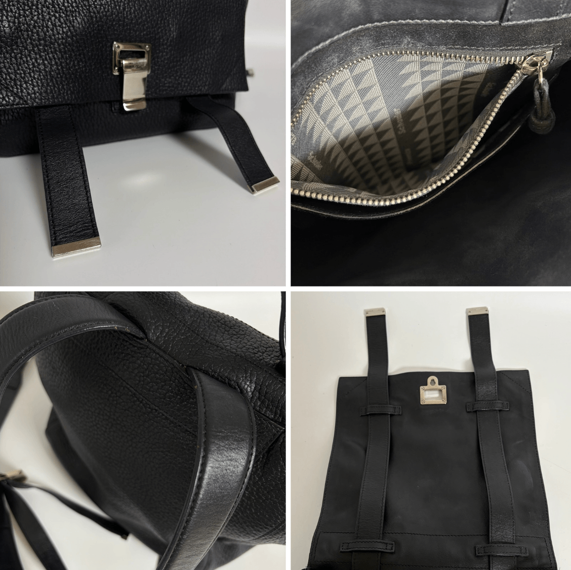 Proenza Schouler PS1 Backpack black leather adjustable shoulder straps and construction details
