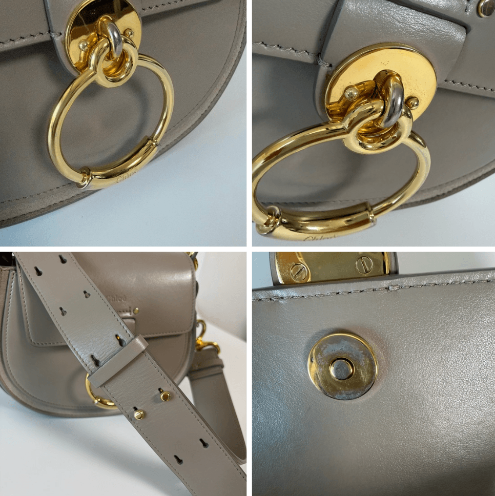 Chloé Tess Small Crossbody Bag signature gold-tone ring closure and hardware details