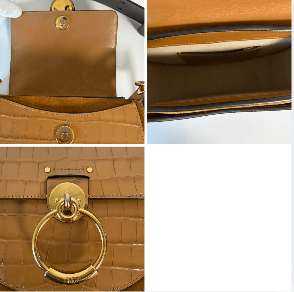 Chloé Tess Small Crossbody Bag signature gold-tone ring closure and hardware details