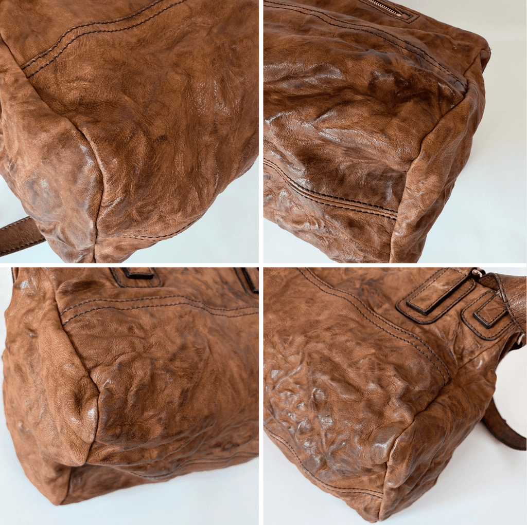 Givenchy Pandora Medium Shoulder Bag brown distressed leather corner and edge condition details