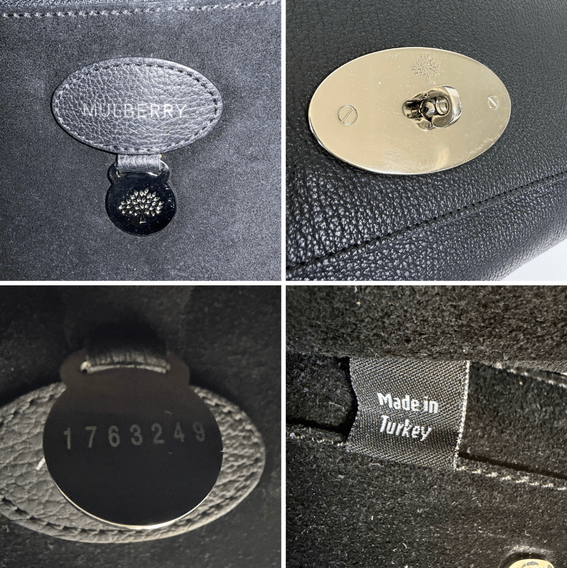 Mulberry Lily Shoulder Bag interior brand stamp and serial number details