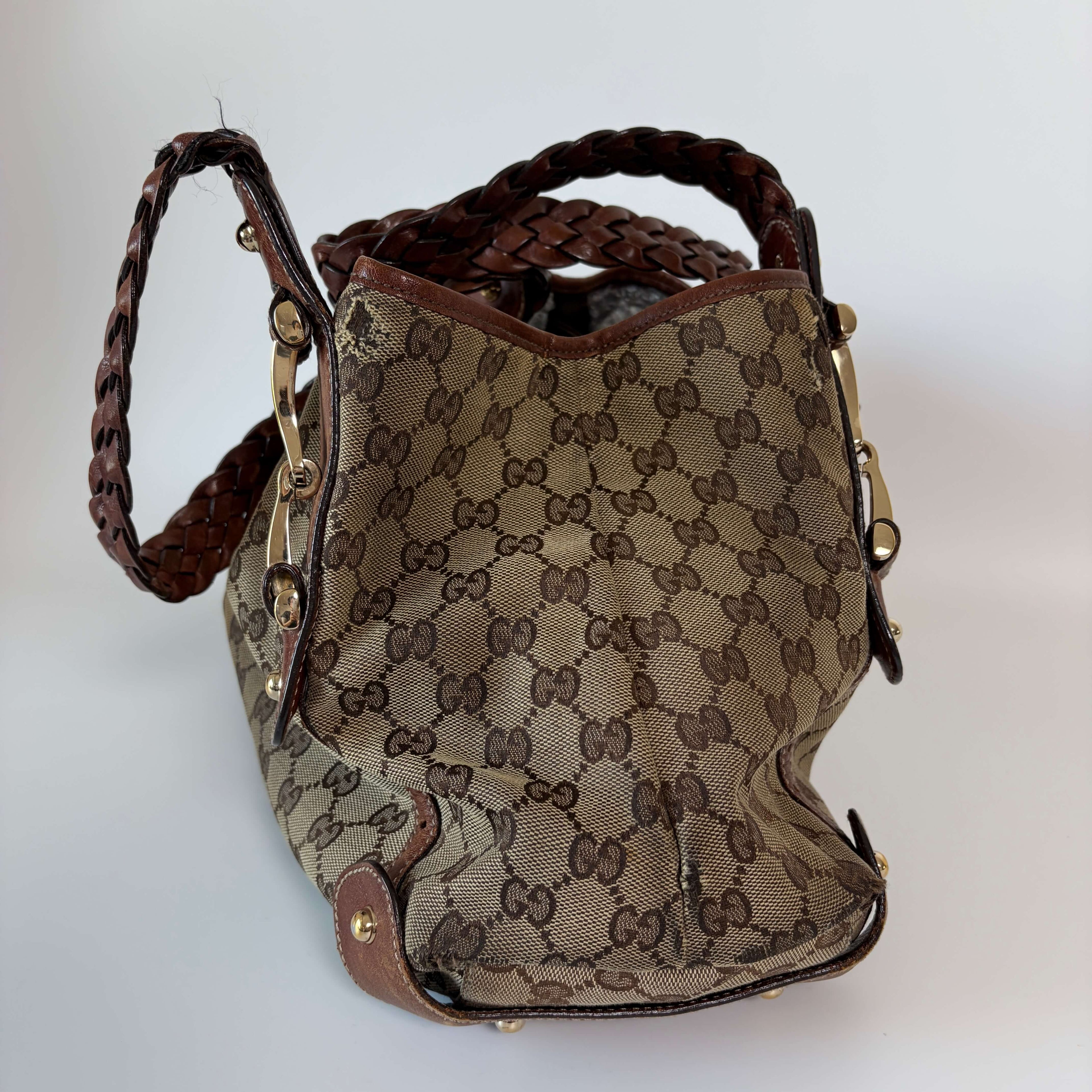 Authentic Gucci Pelham GG Canvas Braided Bag Shoulder