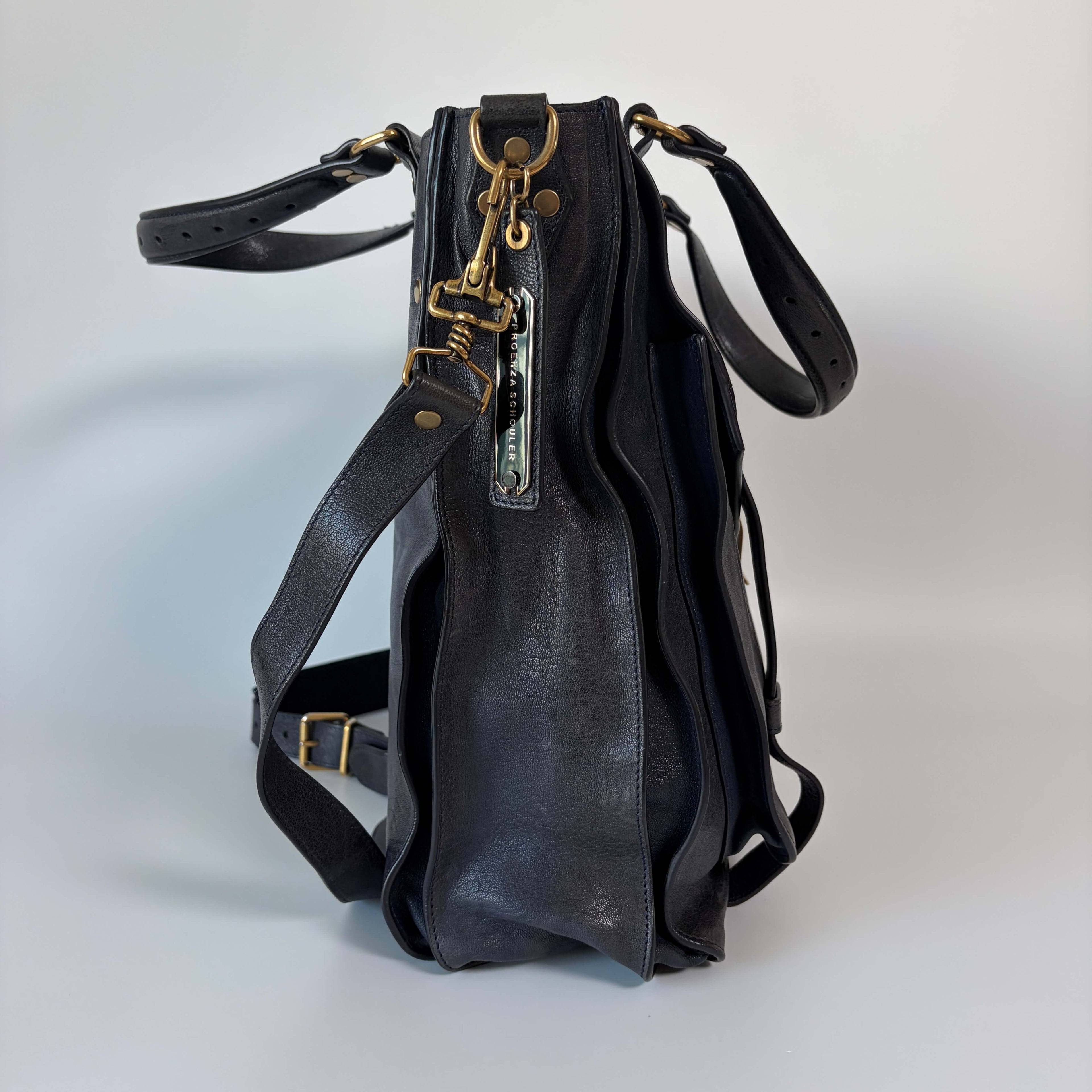 Authentic Proenza Schouler PS1 Leather Satchel Shoulder Bag Navy