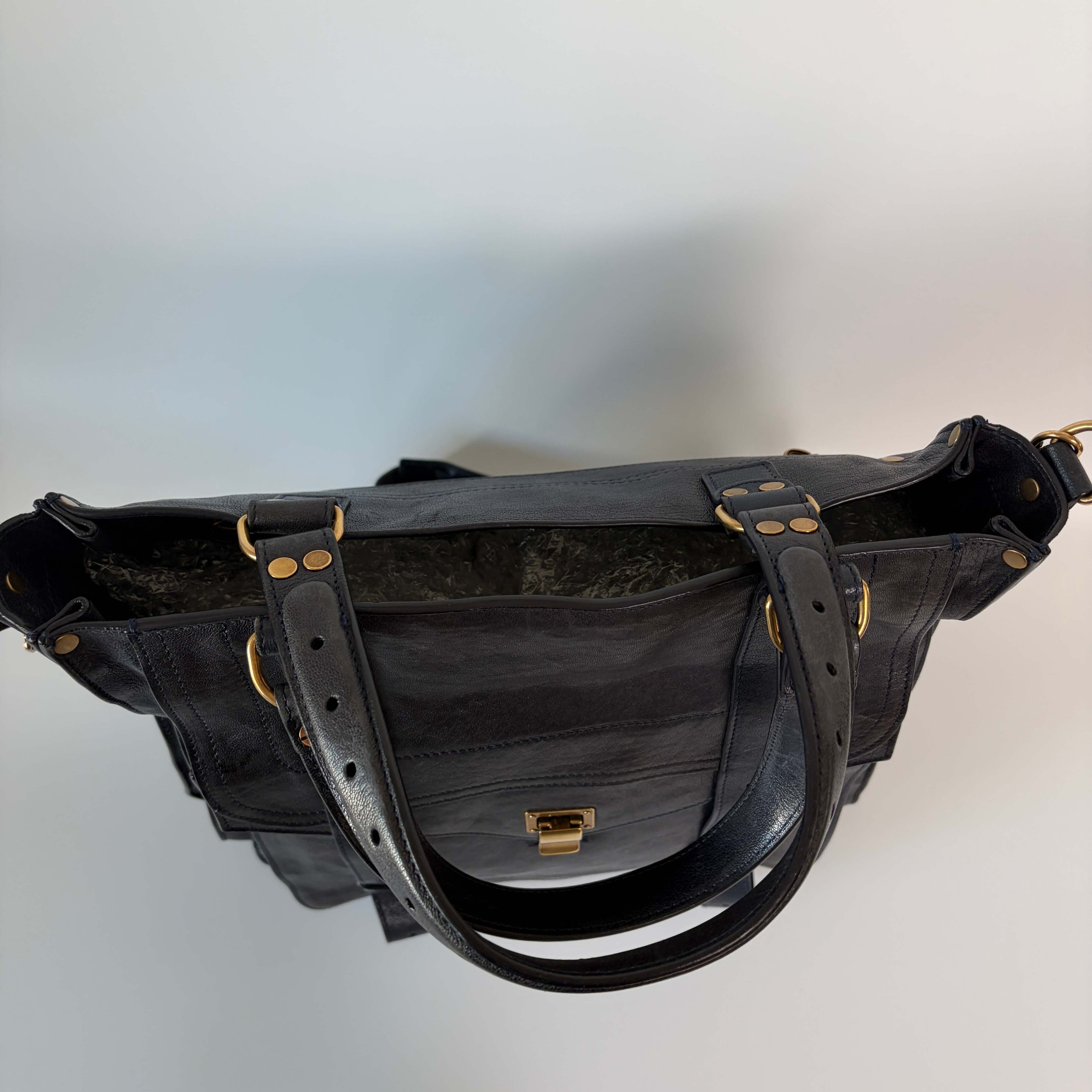Authentic Proenza Schouler PS1 Leather Satchel Shoulder Bag Navy