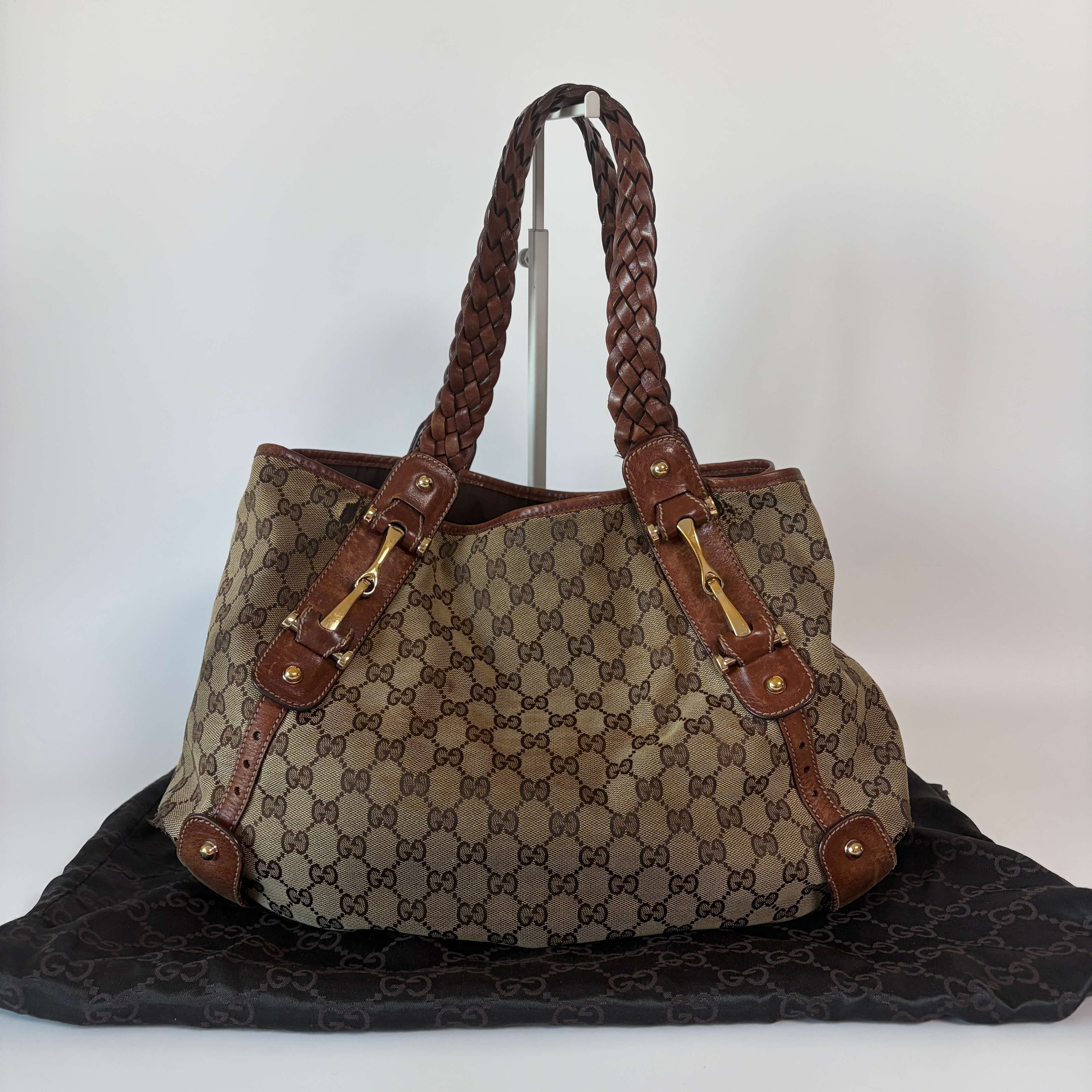 Authentic Gucci Pelham GG Canvas Braided Bag Shoulder