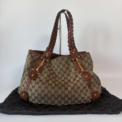 Authentic Gucci Pelham GG Canvas Braided Bag Shoulder