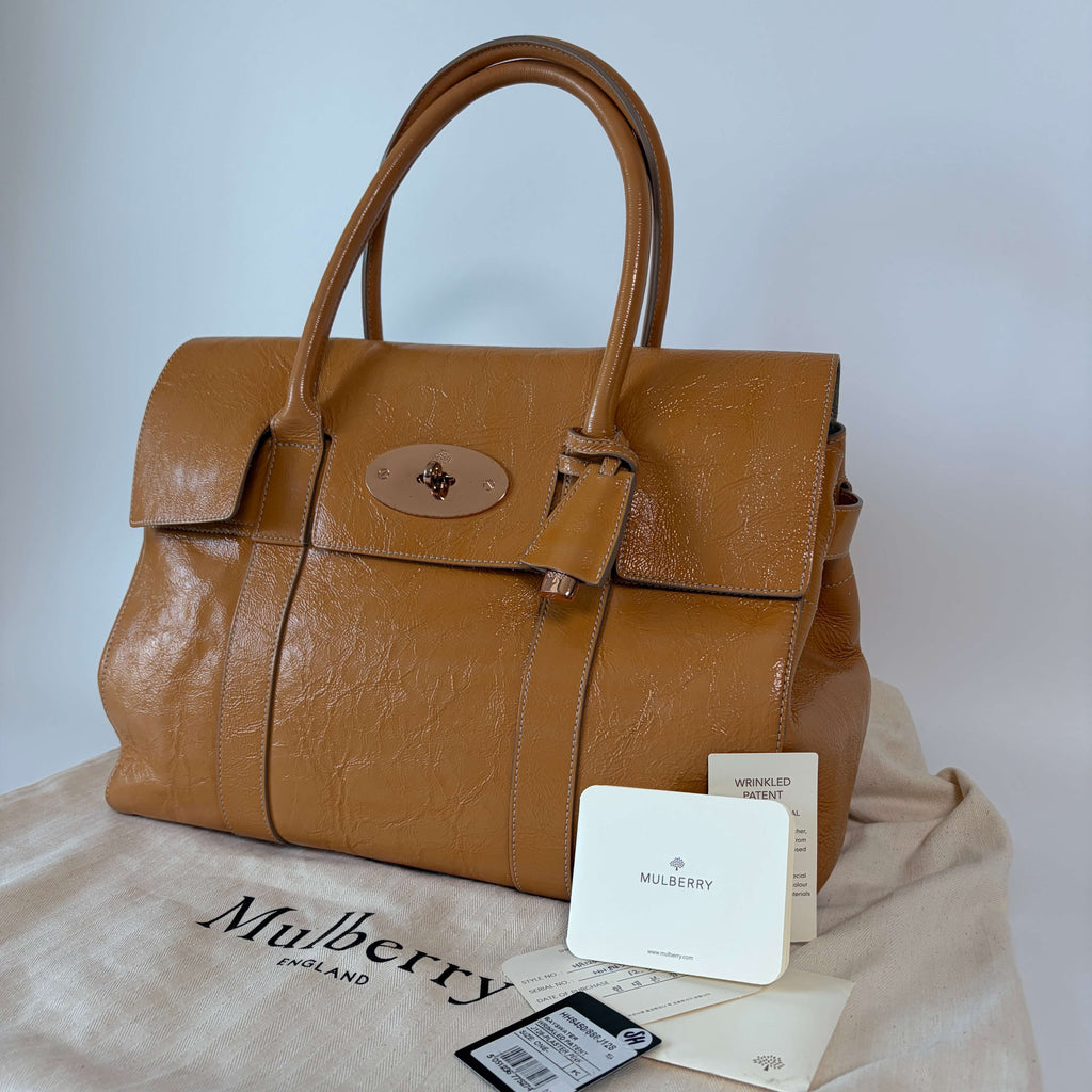 Authentic Mulberry Bayswater Satchel Patent Leather Bag Medium