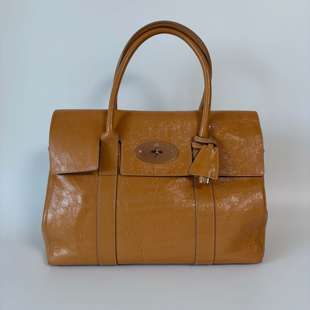 Authentic Mulberry Bayswater Satchel Patent Leather Bag Medium