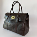 Mulberry Bayswater Satchel Bag Croc Embossed Leather Dark Brown