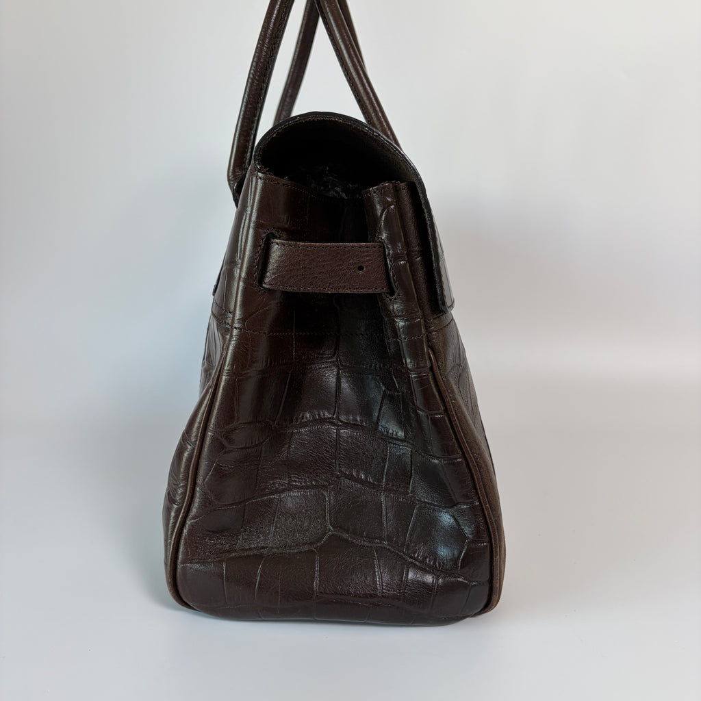 Authentic Mulberry Bayswater Satchel Bag Croc Embossed Leather