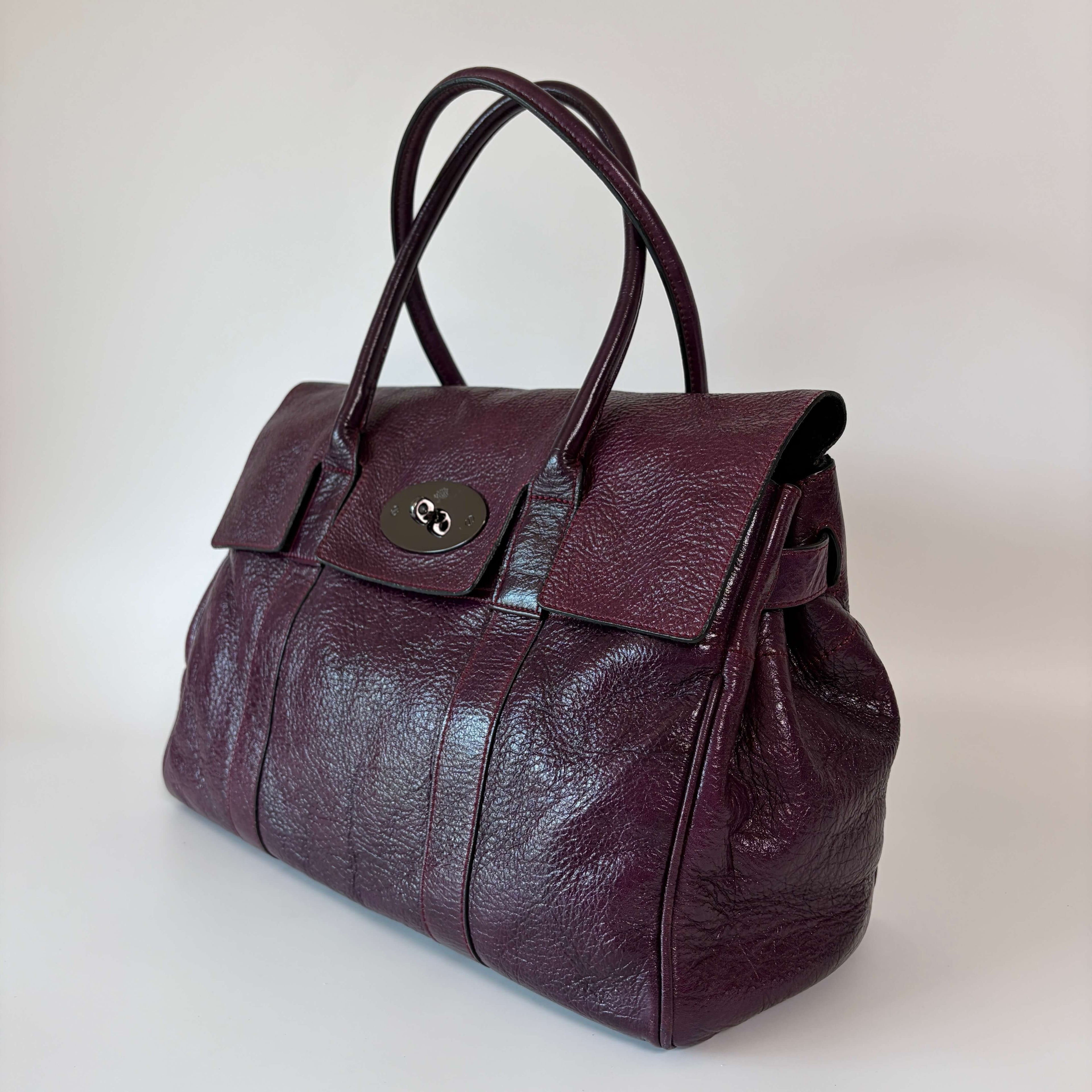 Authentic Mulberry Bayswater Satchel Bag Leather Medium Deep Purple
