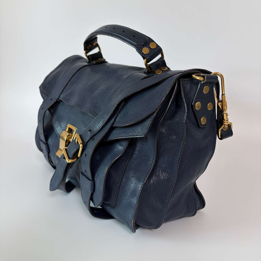 authetic Proenza Schouler PS1 Medium Navy Leather 2Way Satchel Bag