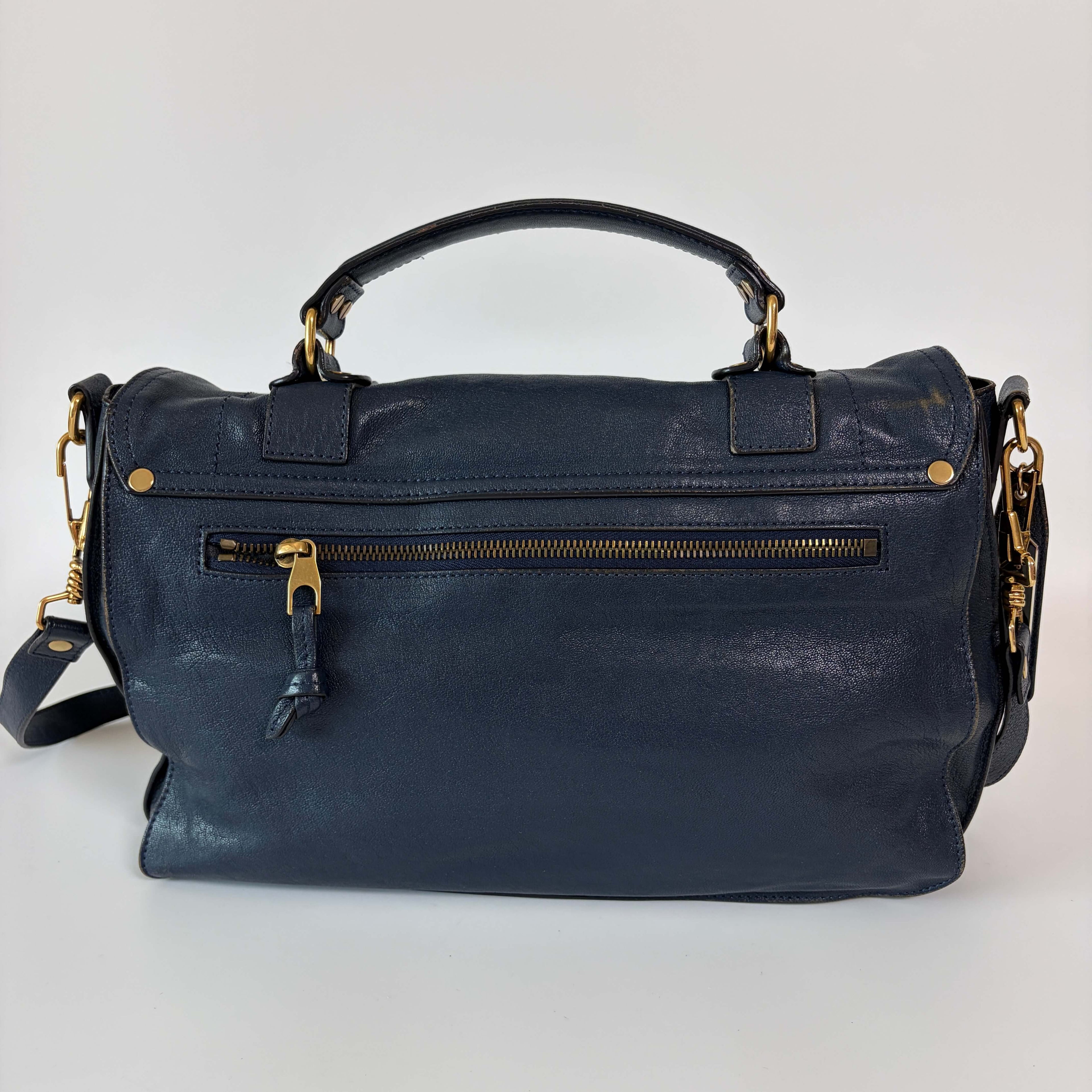 Authentic Proenza Schouler PS1 Medium Navy Leather 2Way Satchel Bag