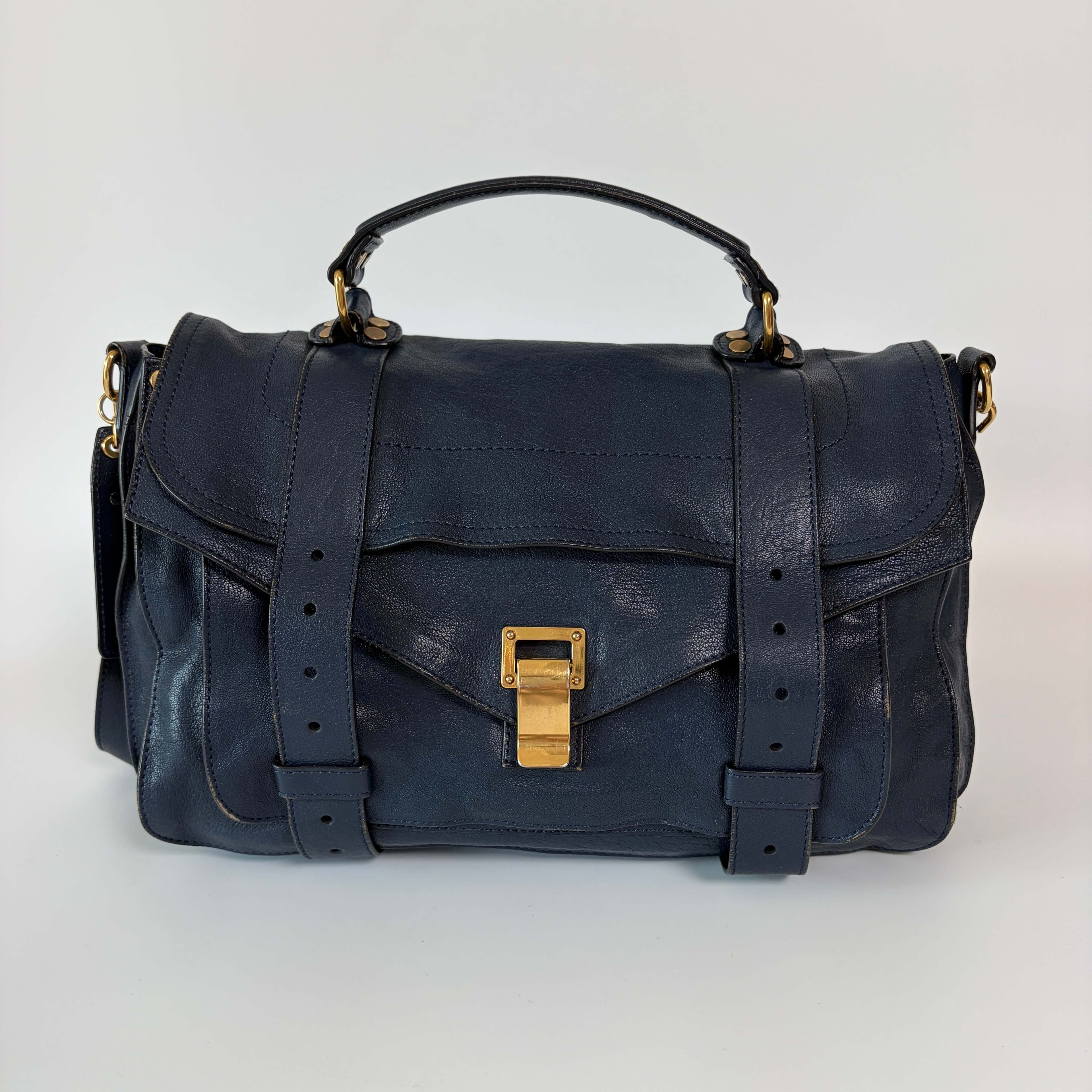 Proenza Schouler PS1 Medium Navy Leather 2Way Satchel Bag