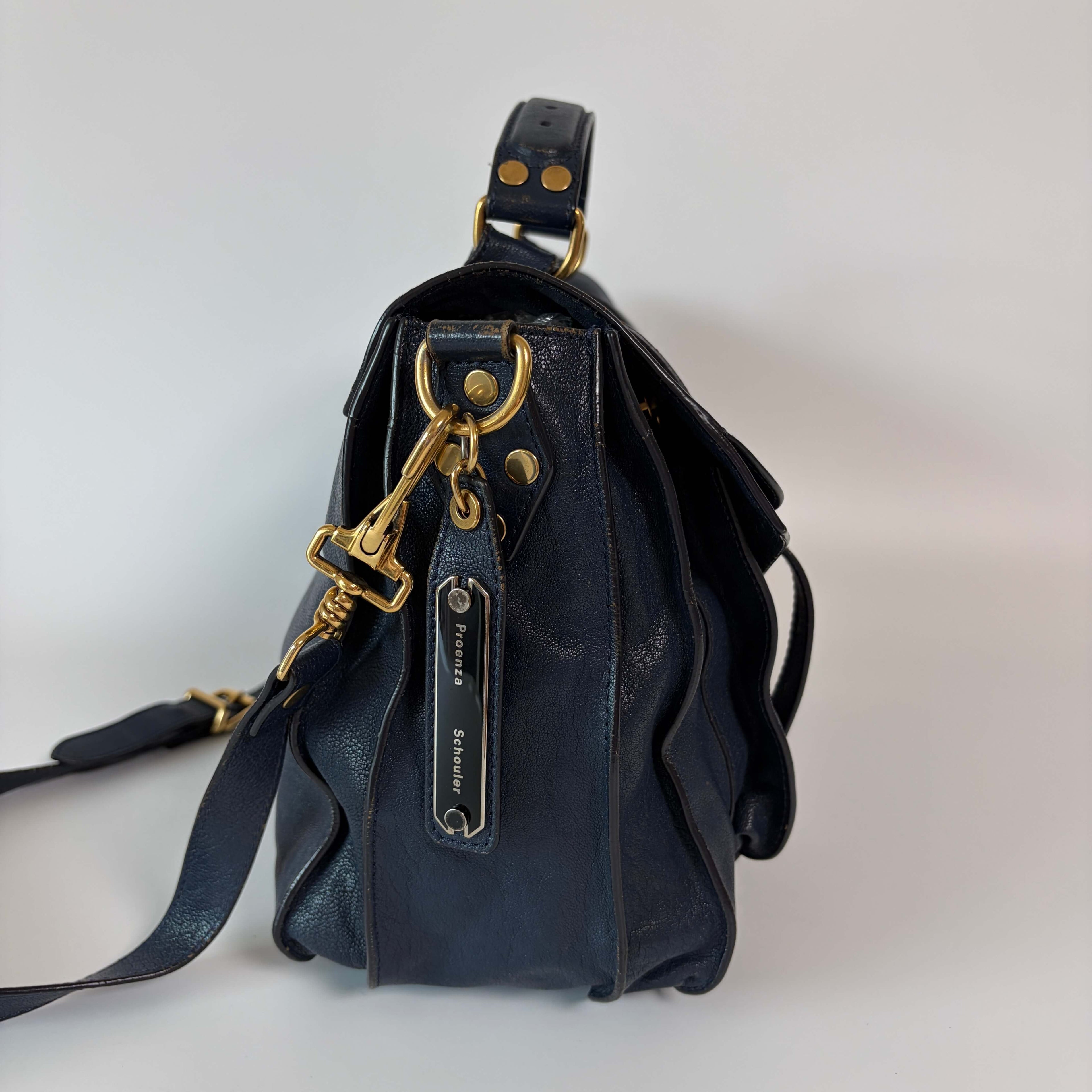 Authentic Proenza Schouler PS1 Medium Navy Leather 2Way Satchel Bag