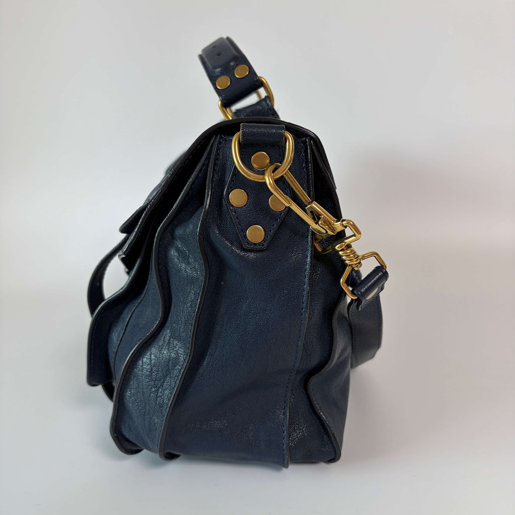 Authentic Proenza Schouler PS1 Medium Navy Leather 2Way Satchel Bag