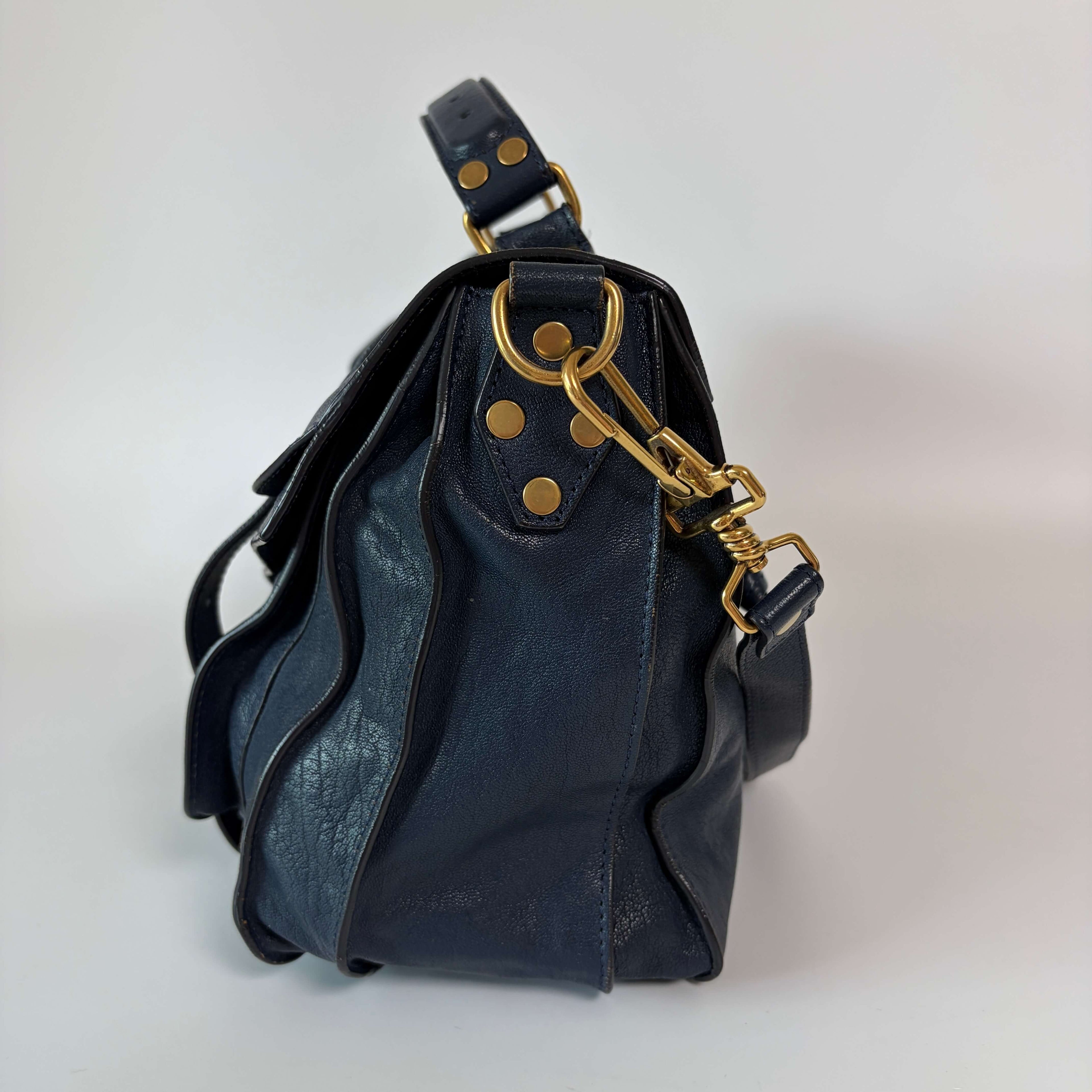 Authentic Proenza Schouler PS1 Medium Navy Leather 2Way Satchel Bag