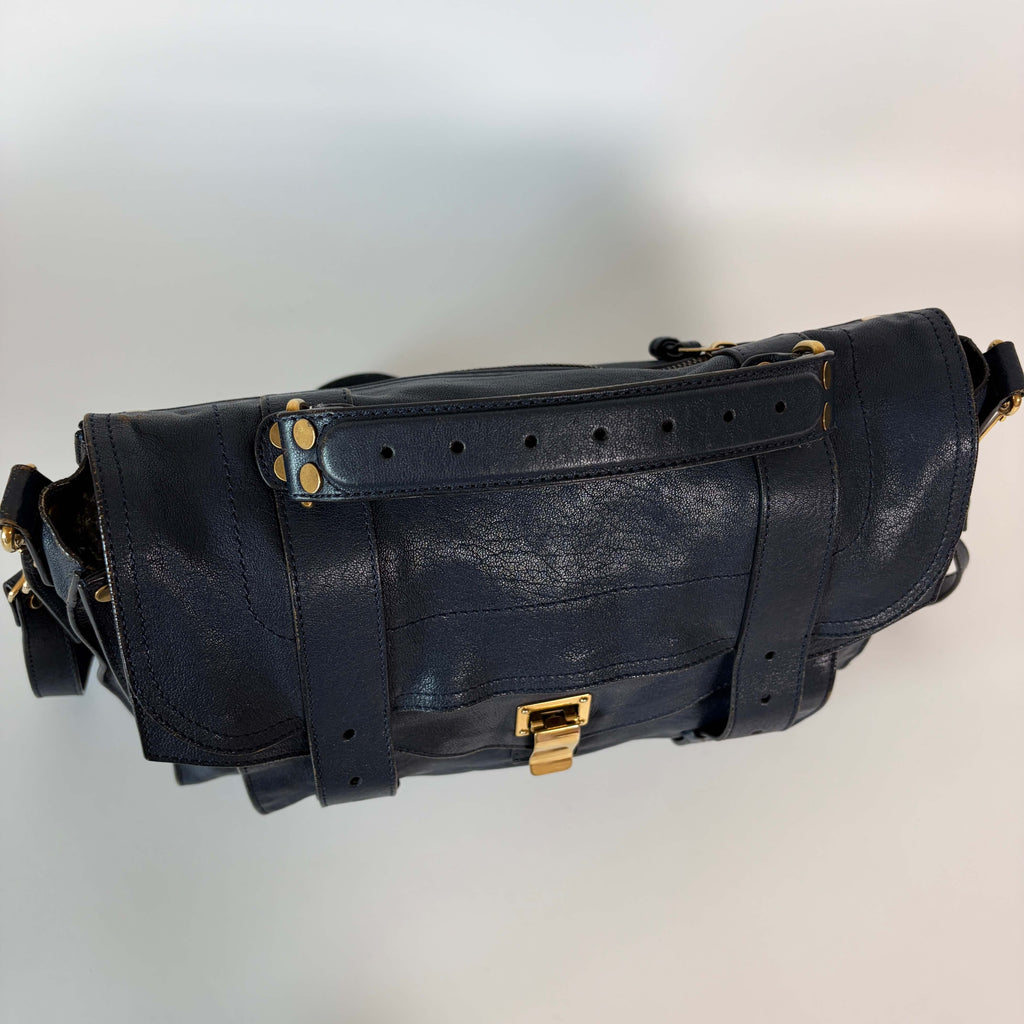 Authentic Proenza Schouler PS1 Medium Navy Leather 2Way Satchel Bag