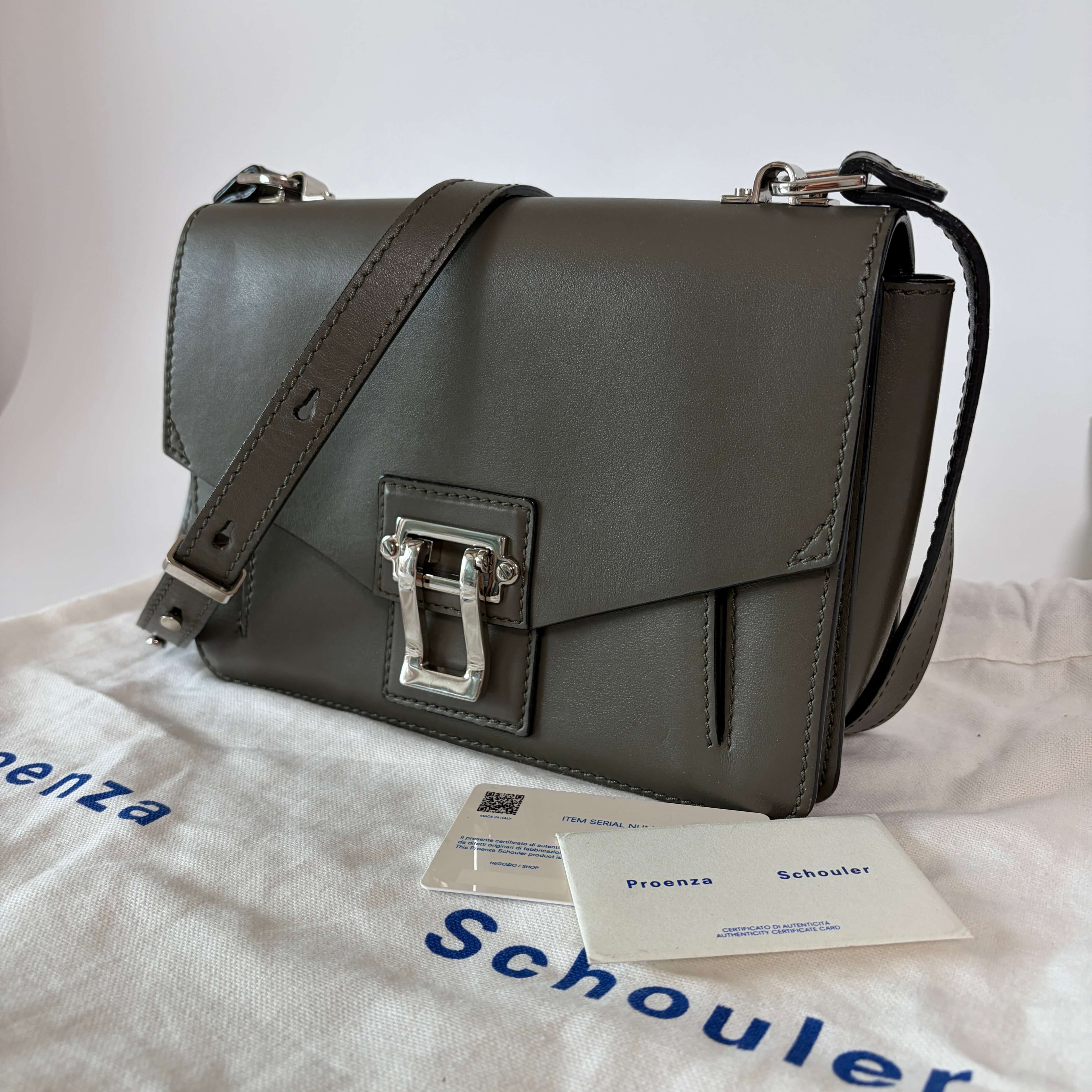 Authentic Proenza Schouler Leather Satchel Shoulder Bag Khaki