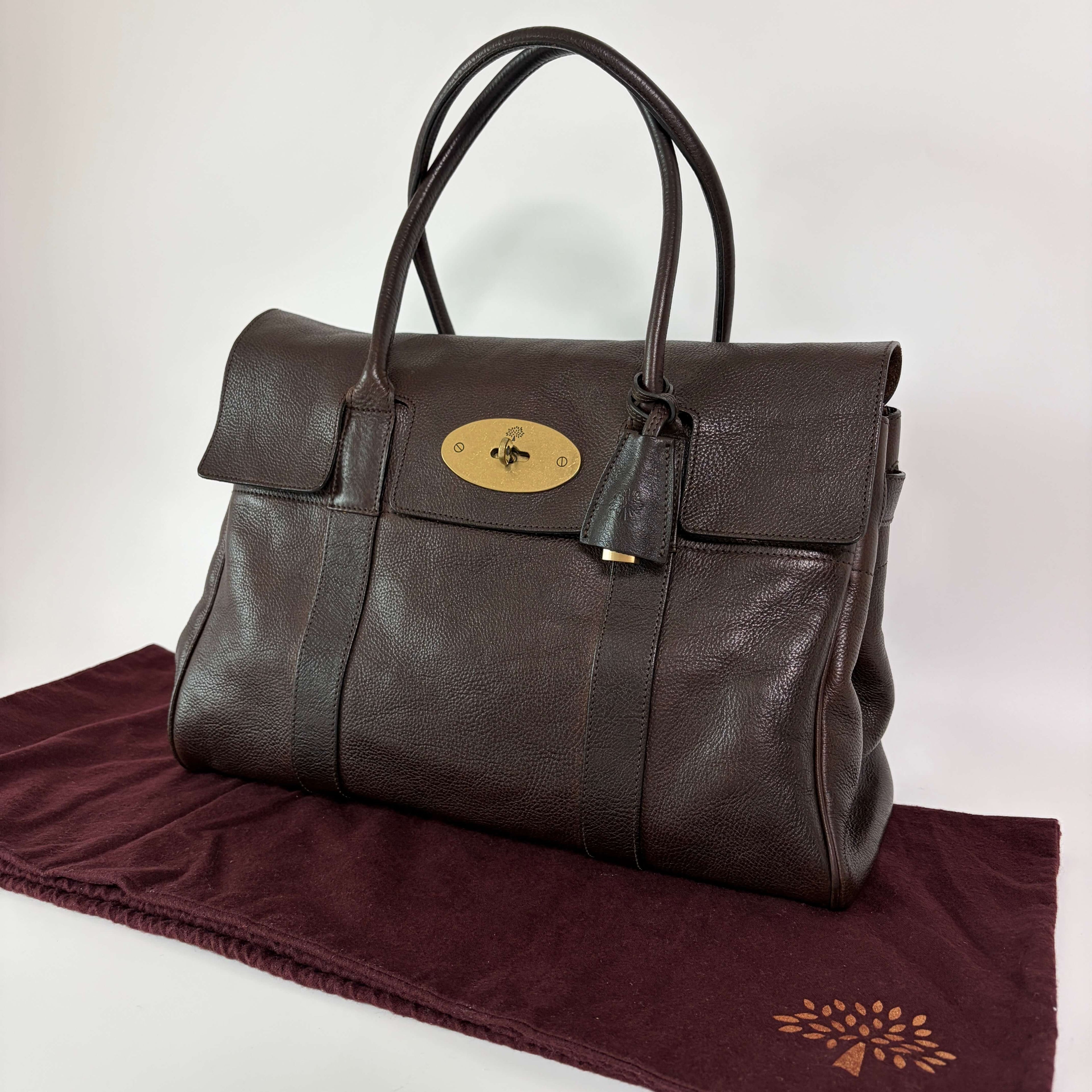 Authentic Mulberry Bayswater Satchel Bag Leather Dark Brown