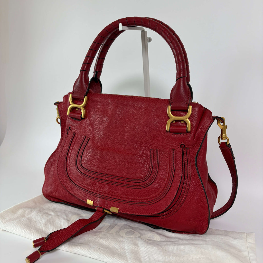 Authentic Chloé Marcie Medium Red Leather Satchel Shoulder Bag
