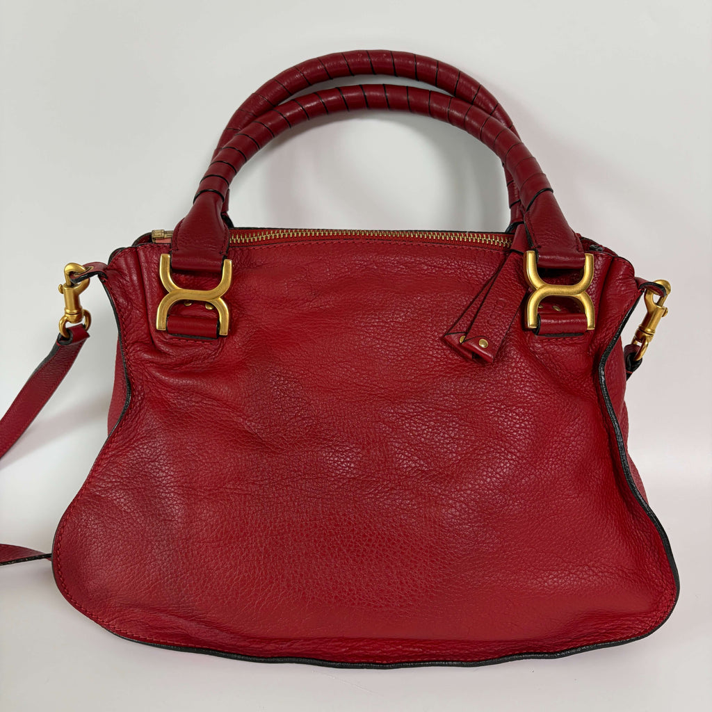 Authentic Chloé Marcie Medium Red Leather Satchel Shoulder Bag