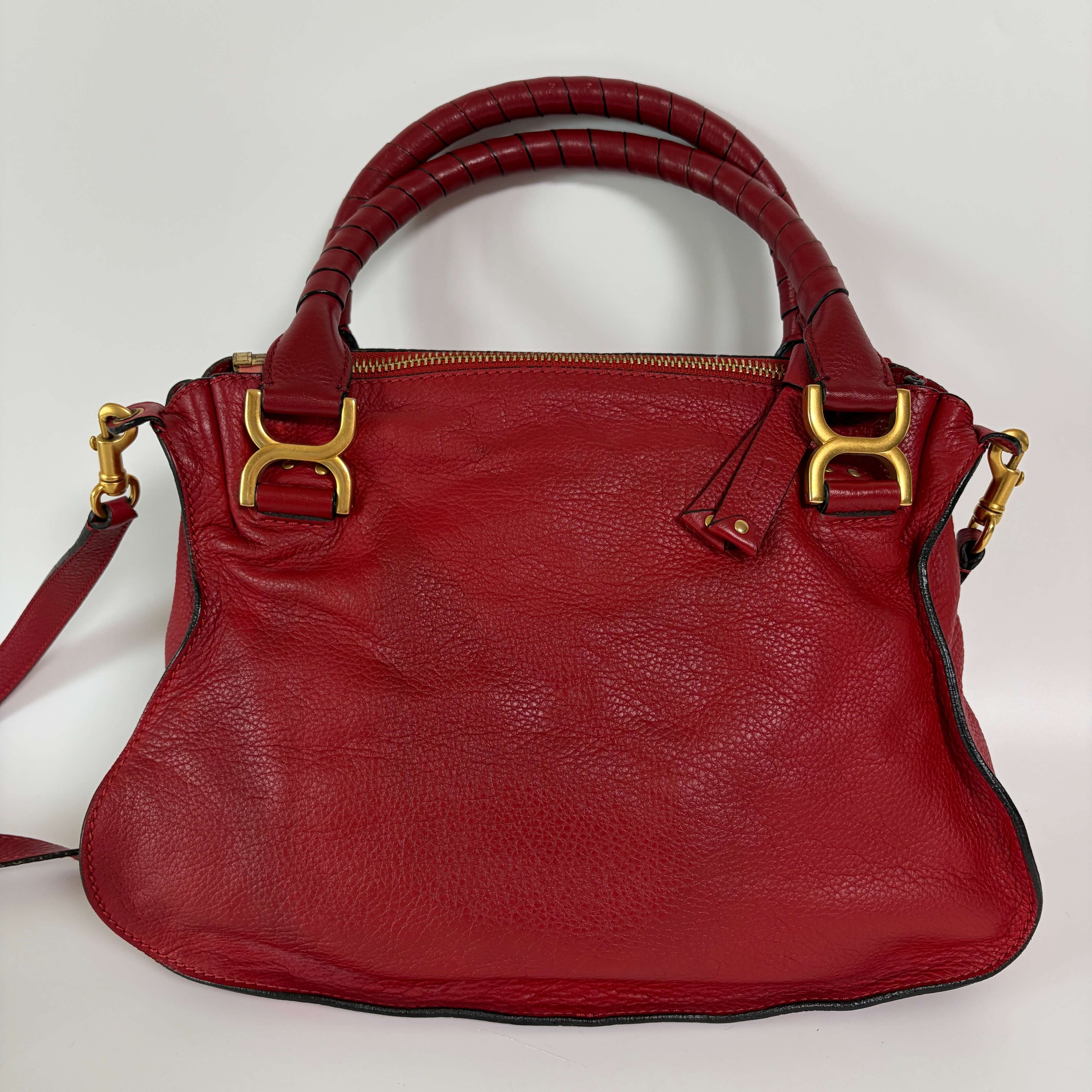 Authentic Chloé Marcie Medium Red Leather Satchel Shoulder Bag
