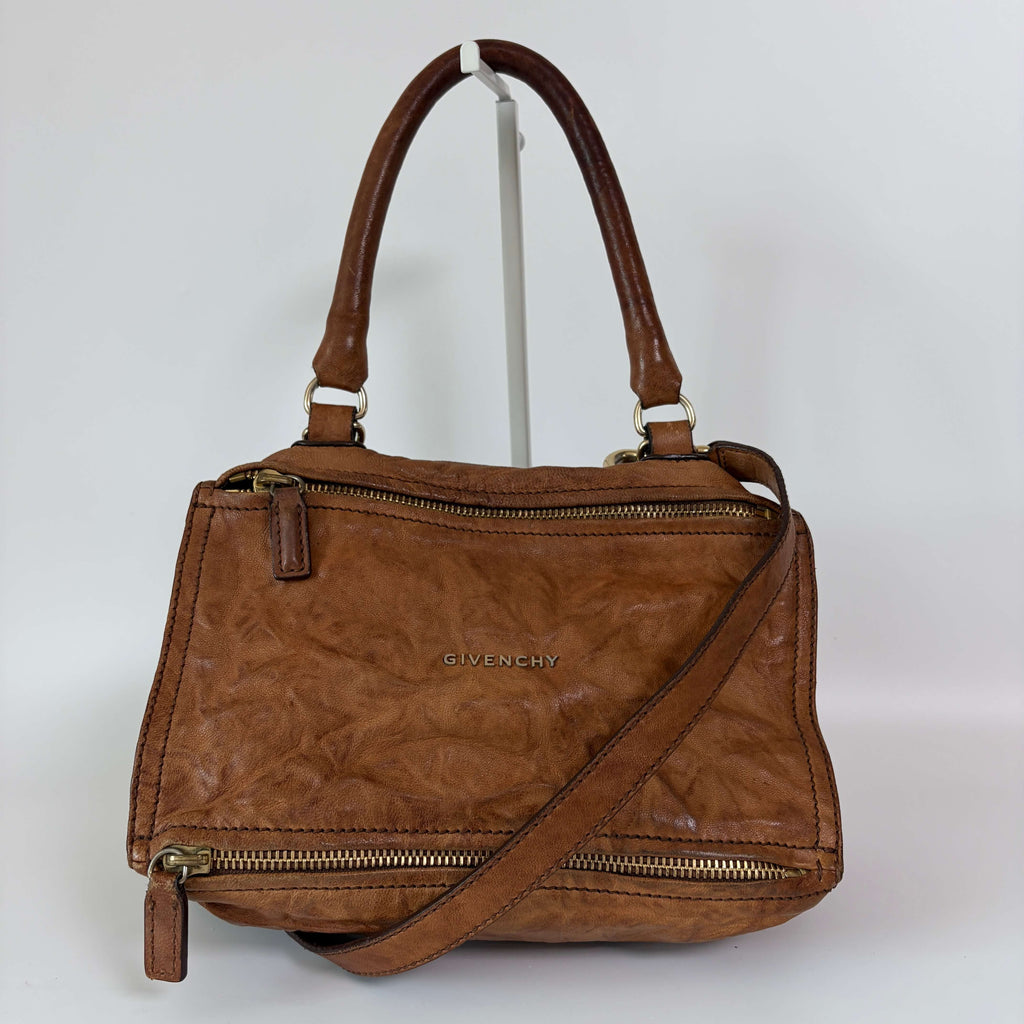 Authentic Givenchy Pandora Small Leather Shoulder Bag Brown