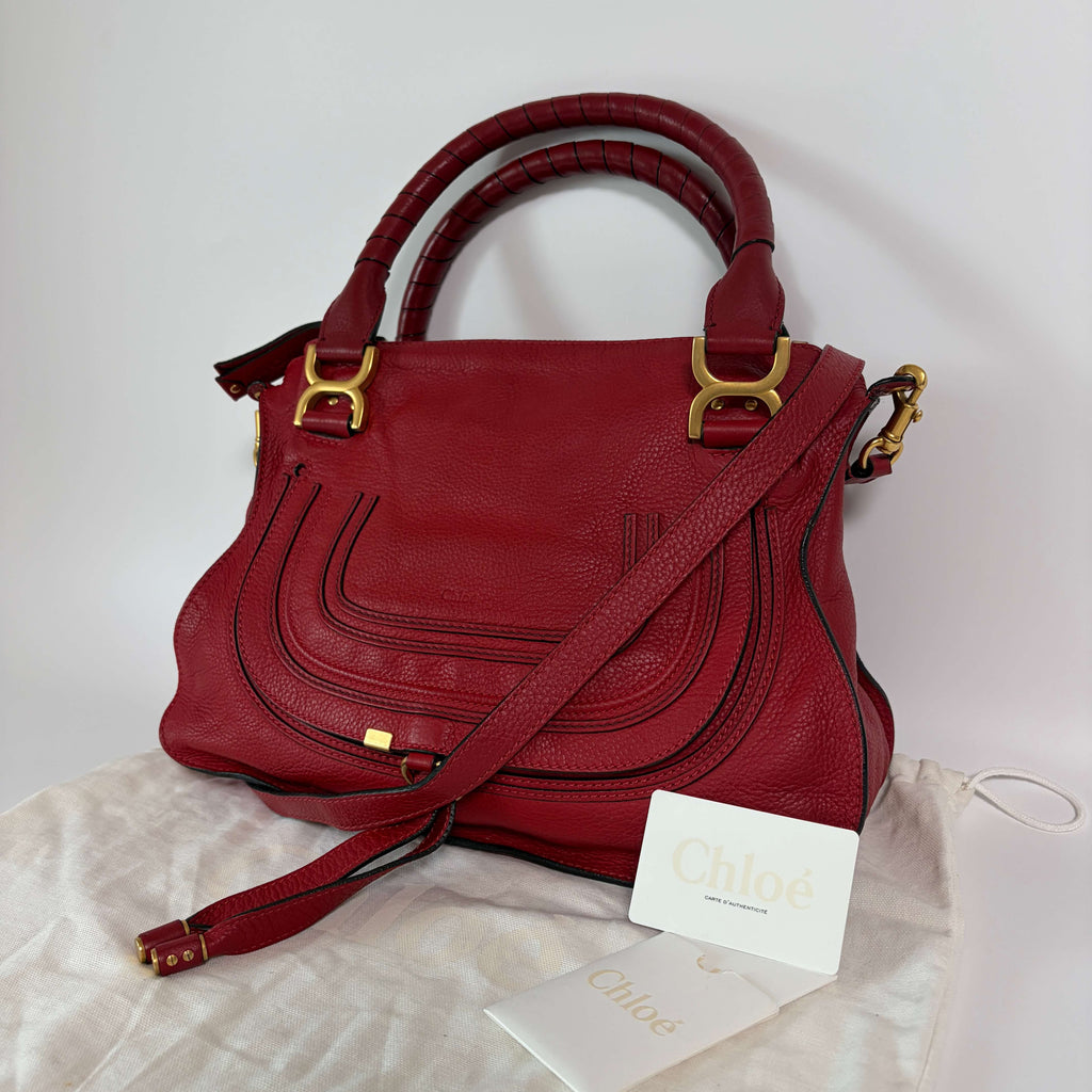 Authentic Chloé Marcie Medium Red Leather Satchel Shoulder Bag