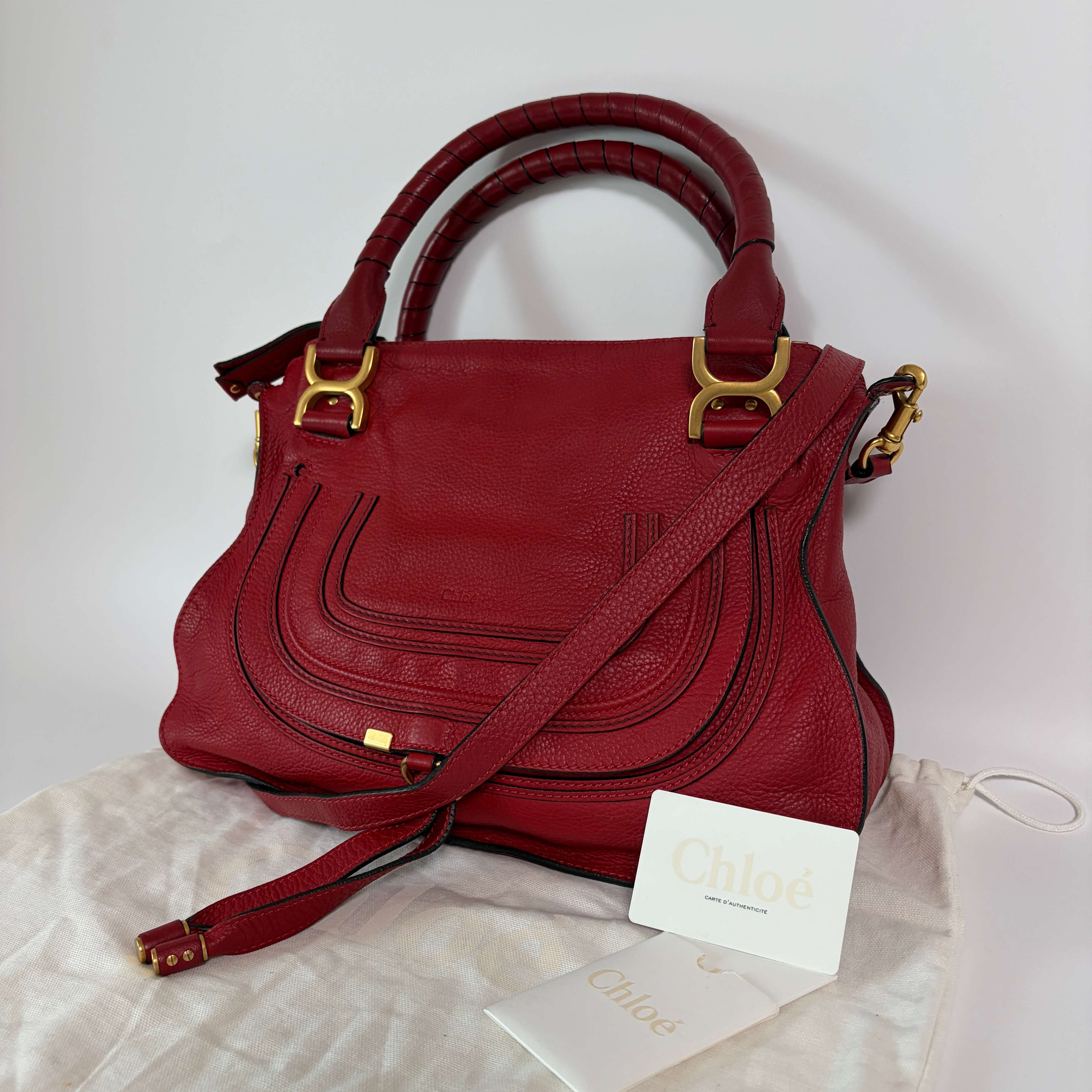 Authentic Chloé Marcie Medium Red Leather Satchel Shoulder Bag
